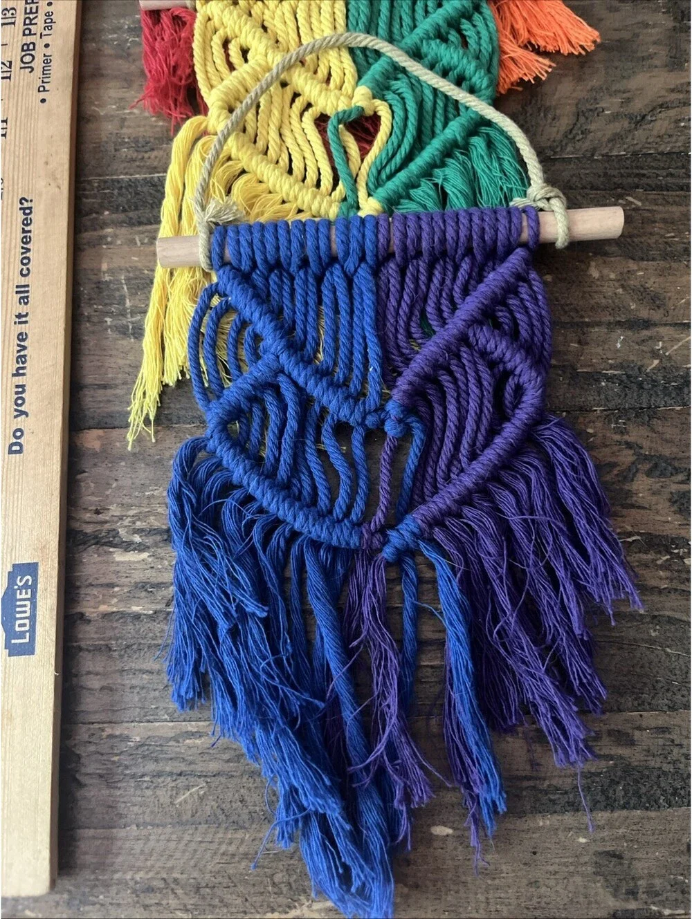 Handmade Macrame Rainbow Hanging 3 Piece Heart Boho Home Nursery Decor Pride
